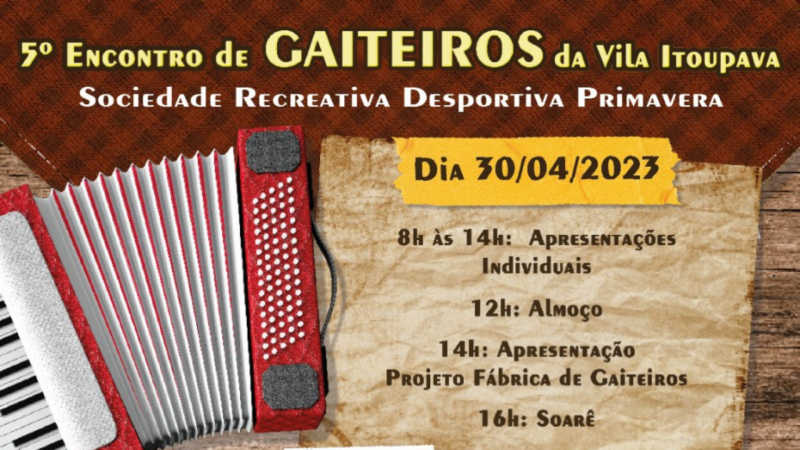 Vila Itoupava sedia 5º Festival de Gaiteiros no próximo domingo, dia 30